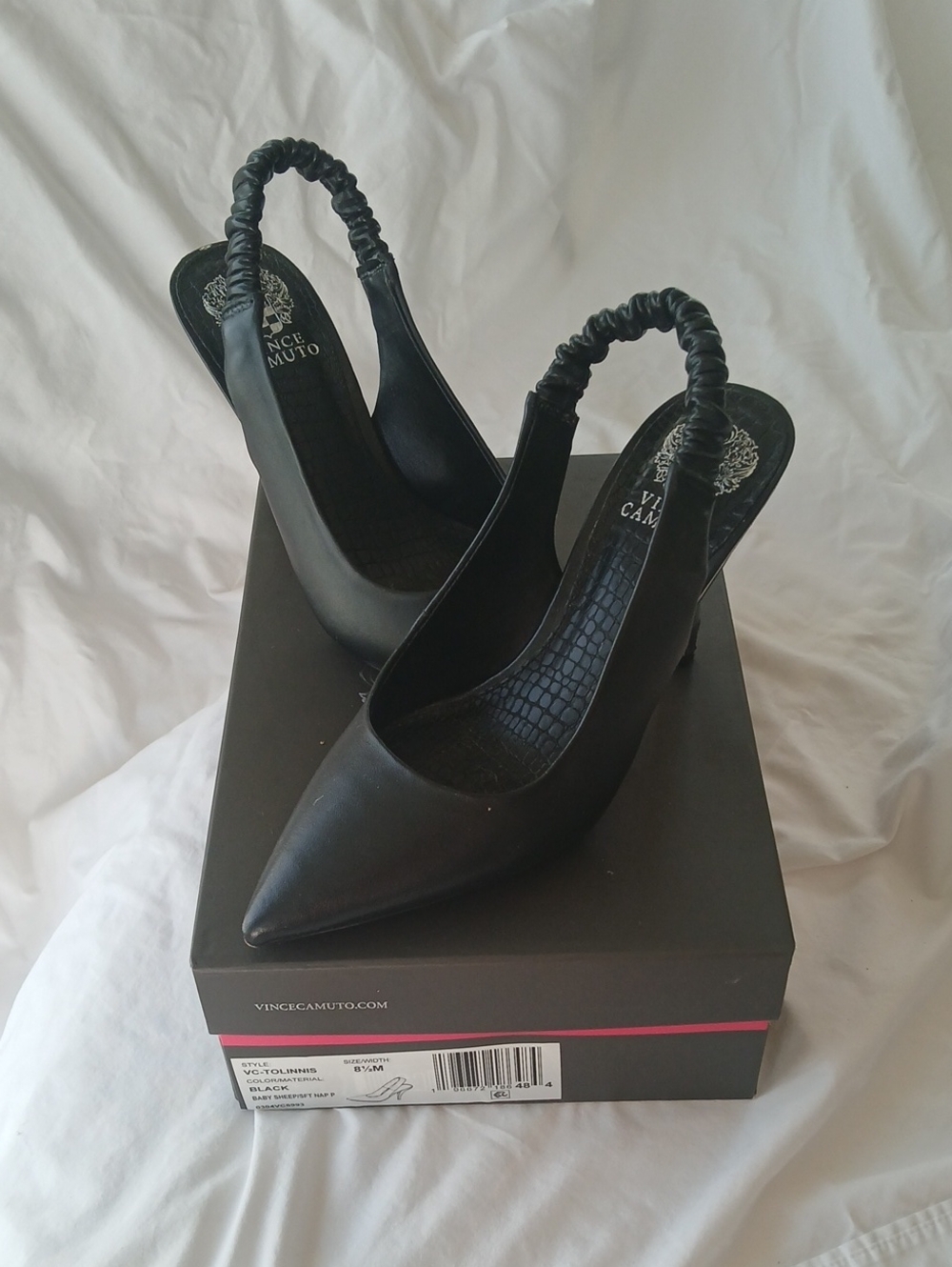Vince Camuto Black Ruched Slingback Pointed Pumps